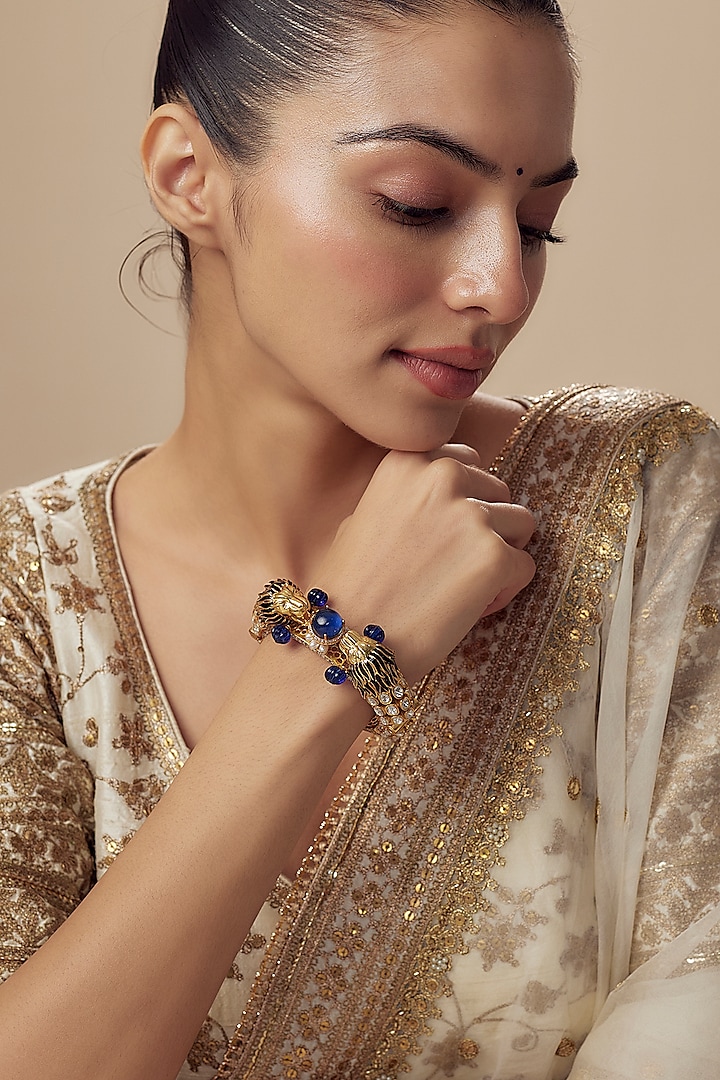 Gold Finish Zircon Kada by Vivinia By Vidhi Mehra at Pernia's Pop Up Shop