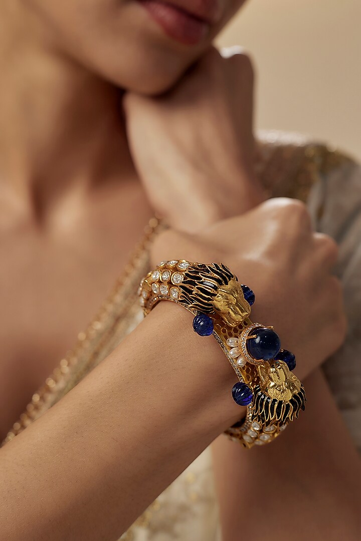 Gold Finish Zircon Kada by Vivinia By Vidhi Mehra at Pernia's Pop Up Shop