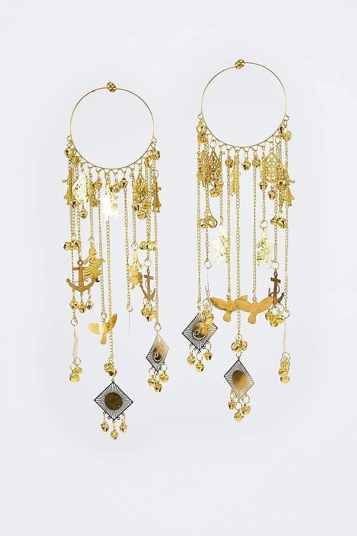 Gold Finish Kundan Polki & Pearl Strand Kaleeras (Set Of 2) by Vivinia By Vidhi Mehra at Pernia's Pop Up Shop