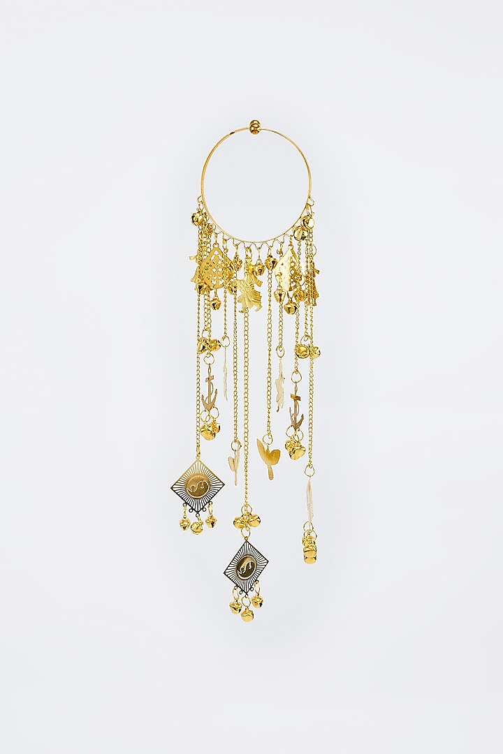 Gold Finish Kundan Polki & Pearl Strand Kaleeras (Set Of 2) by Vivinia By Vidhi Mehra at Pernia's Pop Up Shop