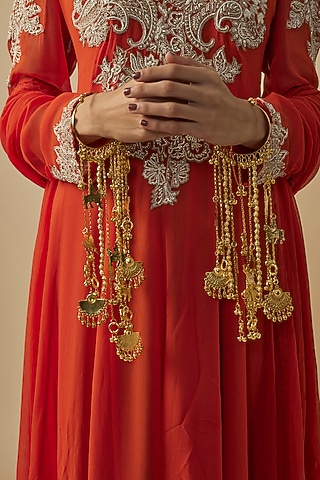 Gold Finish Kundan Polki & Charms Hanging Kaleeras (Set Of 2) by Vivinia By Vidhi Mehra