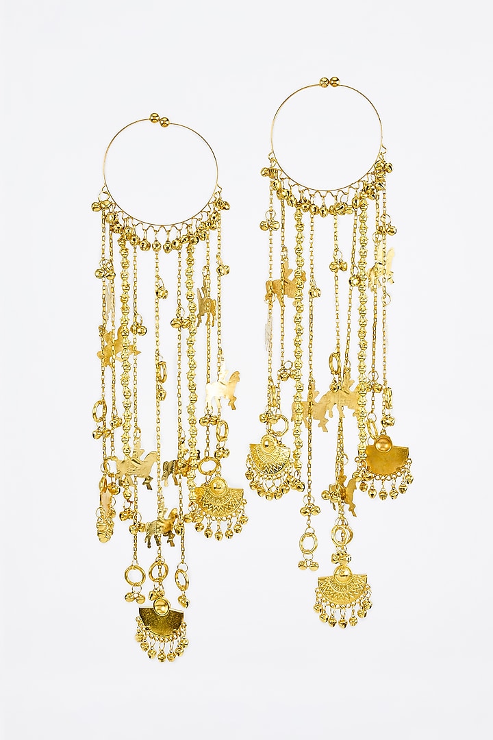Gold Finish Kundan Polki & Charms Hanging Kaleeras (Set Of 2) by Vivinia By Vidhi Mehra at Pernia's Pop Up Shop
