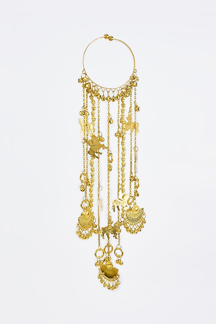 Gold Finish Kundan Polki & Charms Hanging Kaleeras (Set Of 2) by Vivinia By Vidhi Mehra at Pernia's Pop Up Shop