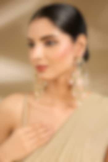Gold Finish Kundan Polki & Patel Pink Chandelier Earrings by Vivinia By Vidhi Mehra at Pernia's Pop Up Shop