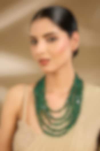Emerald Green Beaded Handcrafted Layered Mala by Vivinia By Vidhi Mehra at Pernia's Pop Up Shop