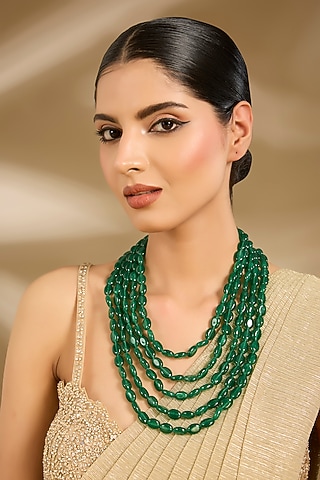 Emerald Green Beaded Handcrafted Layered Mala by Vivinia By Vidhi Mehra