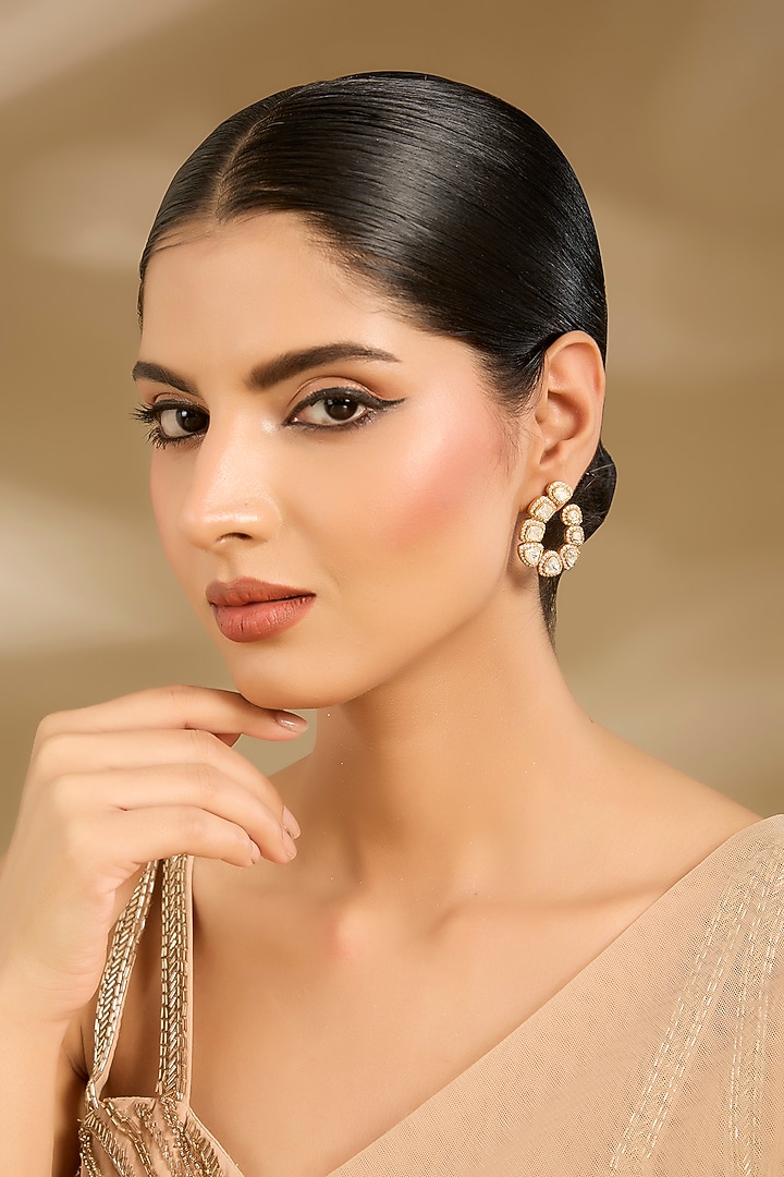 Gold Finish Pearl Cluster Stud Earrings by Vivinia By Vidhi Mehra at Pernia's Pop Up Shop