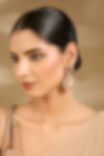 Gold Finish Ruby & Teardrop Stone Dangler Earrings by Vivinia By Vidhi Mehra at Pernia's Pop Up Shop