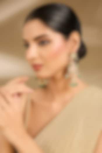 Gold Finish Kundan Polki & Green Beaded Chandelier Earrings by Vivinia By Vidhi Mehra at Pernia's Pop Up Shop