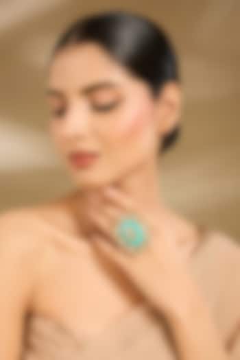 Gold Finish Kundan Polki & Turquoise Stone Ring by Vivinia By Vidhi Mehra at Pernia's Pop Up Shop