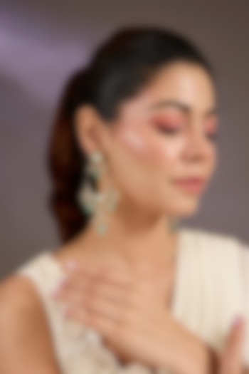 Gold Finish Kundan Polki & Pearl Drop Chandbali Earrings by Vivinia By Vidhi Mehra at Pernia's Pop Up Shop