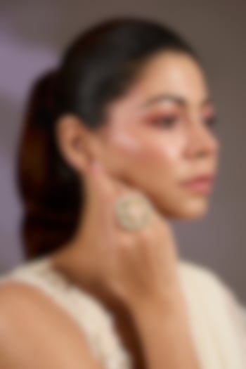 Gold Finish Kundan Polki & Pearl Ring by Vivinia By Vidhi Mehra at Pernia's Pop Up Shop