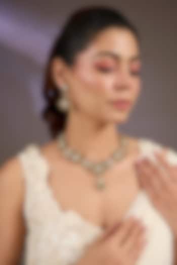 Gold Finish Kundan Polki & Floral Motif Necklace Set by Vivinia By Vidhi Mehra at Pernia's Pop Up Shop