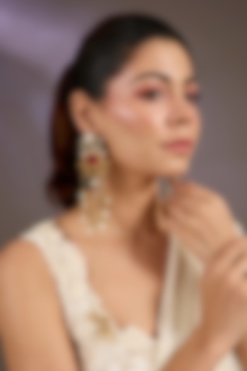 Gold Finish Kundan Polki & Pink Stone Dangler Earrings by Vivinia By Vidhi Mehra at Pernia's Pop Up Shop