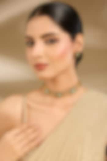 Gold Finish Kundan Polki & Green Stone Choker Necklace Set by Vivinia By Vidhi Mehra at Pernia's Pop Up Shop