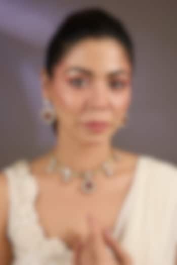 Gold Finish Kundan Polki & Ruby Necklace Set by Vivinia By Vidhi Mehra at Pernia's Pop Up Shop
