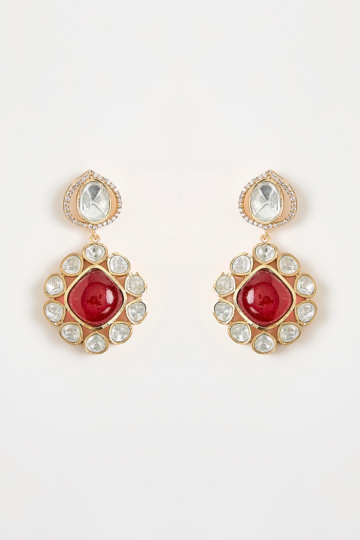 Gold Finish Kundan Polki & Ruby Necklace Set by Vivinia By Vidhi Mehra at Pernia's Pop Up Shop