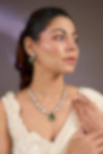 Gold Finish Kundan Polki & Green Teardrop Pendant Necklace Set by Vivinia By Vidhi Mehra at Pernia's Pop Up Shop