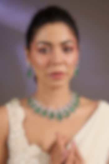 White Finish Green Teardrop Stone Necklace Set by Vivinia By Vidhi Mehra at Pernia's Pop Up Shop