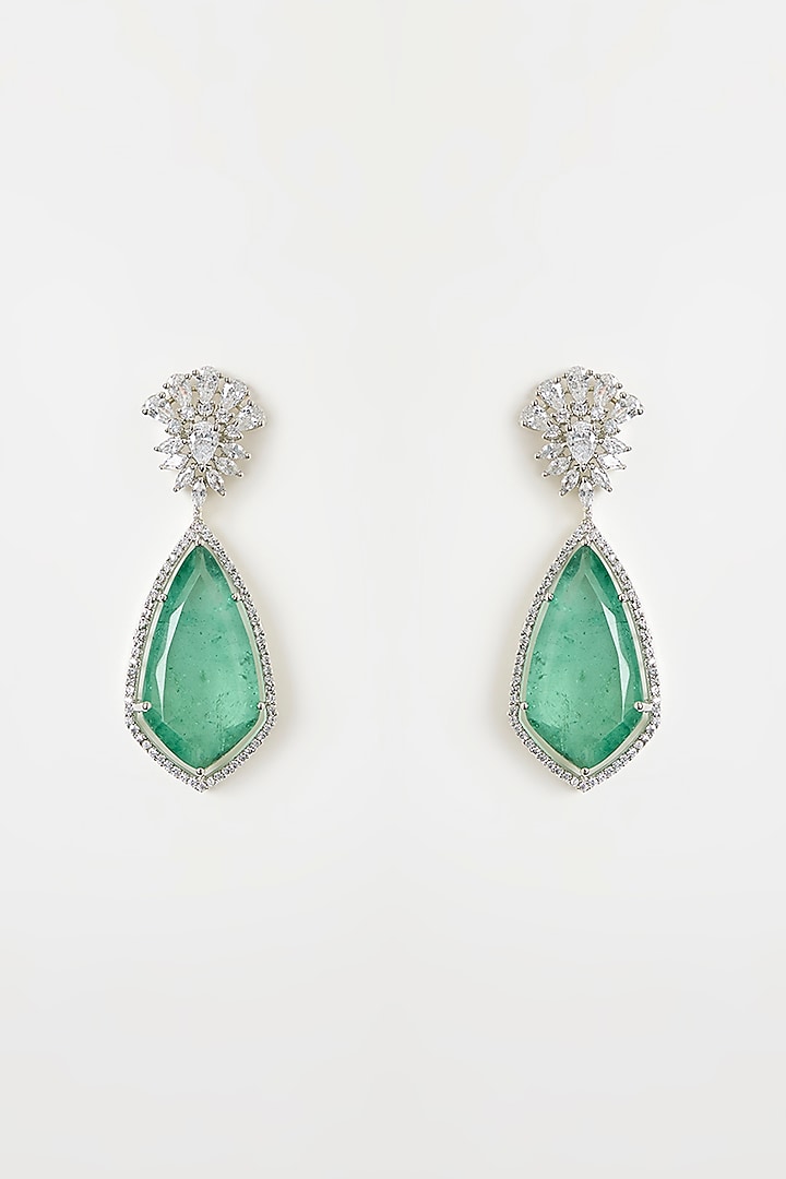 White Finish Green Teardrop Stone Necklace Set by Vivinia By Vidhi Mehra at Pernia's Pop Up Shop