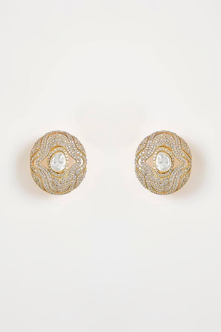 Gold Finish Kundan Polki Floral Stud Earrings by Vivinia By Vidhi Mehra at Pernia's Pop Up Shop
