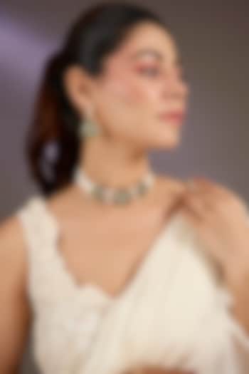 Gold Finish Kundan Polki & Emerald Stone Choker Necklace Set by Vivinia By Vidhi Mehra at Pernia's Pop Up Shop