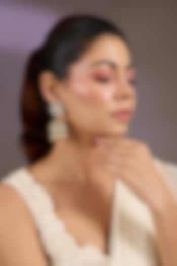 Gold Finish Kundan Polki & Pearl Drop Jhumka Earrings by Vivinia By Vidhi Mehra at Pernia's Pop Up Shop