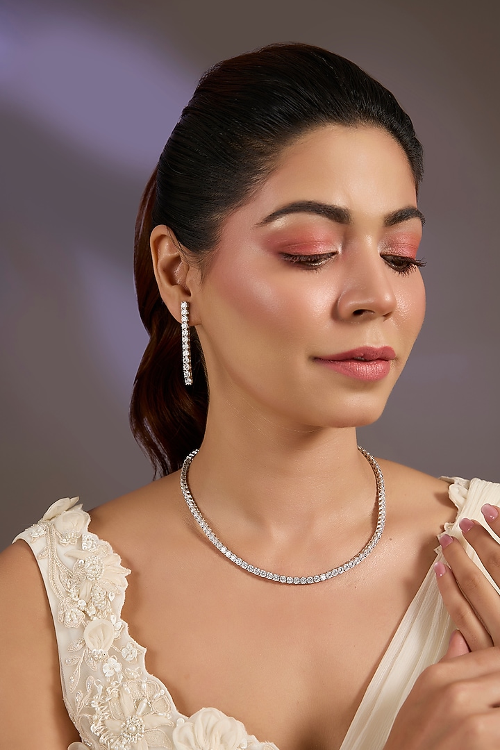 White Finish Cubic Zircon Necklace Set by Vivinia By Vidhi Mehra at Pernia's Pop Up Shop