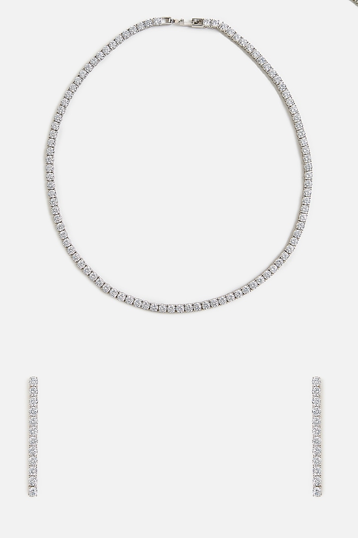 White Finish Cubic Zircon Necklace Set by Vivinia By Vidhi Mehra at Pernia's Pop Up Shop