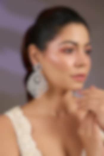 White Finish Cubic Zircon & Red Onyx Chandbali Earrings by Vivinia By Vidhi Mehra at Pernia's Pop Up Shop