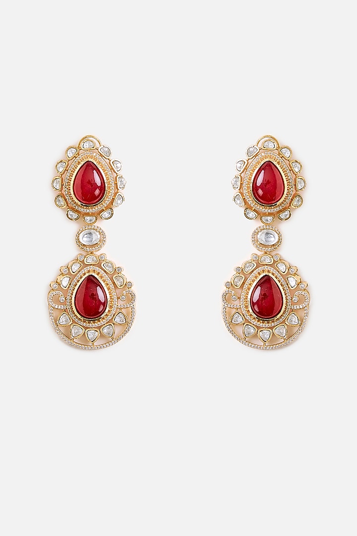 Gold Finish Ruby Stone Dangler Earrings by Vivinia By Vidhi Mehra at Pernia's Pop Up Shop