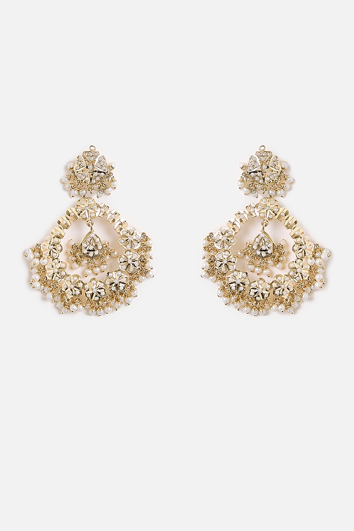 Gold Finish Pearl Chandbali Earrings by Vivinia By Vidhi Mehra at Pernia's Pop Up Shop