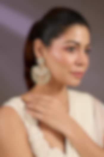Gold Finish Kundan Polki Chandbali Earrings by Vivinia By Vidhi Mehra at Pernia's Pop Up Shop