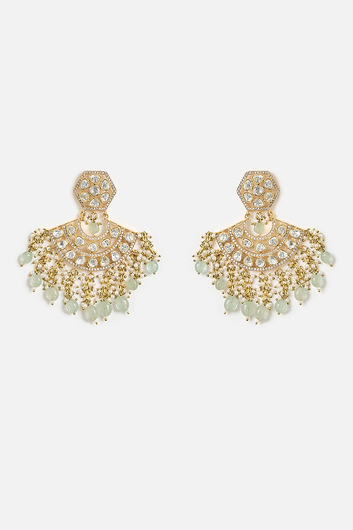 Gold Finish Kundan Polki Chandbali Earrings by Vivinia By Vidhi Mehra at Pernia's Pop Up Shop
