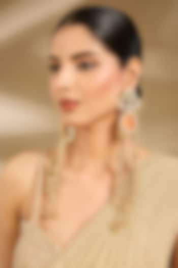 Gold Finish Orange Gemstone Long Dangler Earrings by Vivinia By Vidhi Mehra at Pernia's Pop Up Shop