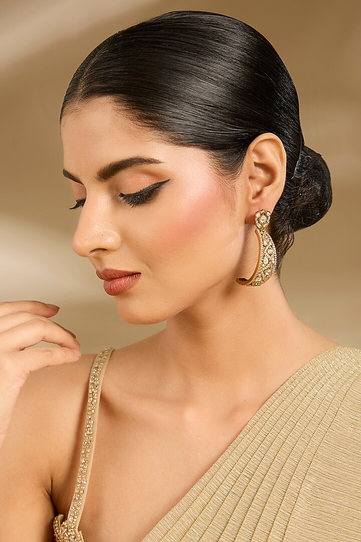 Gold Finish Green Stone Hoop Earrings by Vivinia By Vidhi Mehra at Pernia's Pop Up Shop