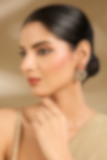 Gold Finish Pink & Green Stone Dangler Earrings by Vivinia By Vidhi Mehra at Pernia's Pop Up Shop