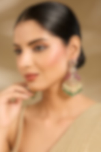 Gold Finish Pearl Drop & Emerald Beaded Chandelier Earrings by Vivinia By Vidhi Mehra at Pernia's Pop Up Shop