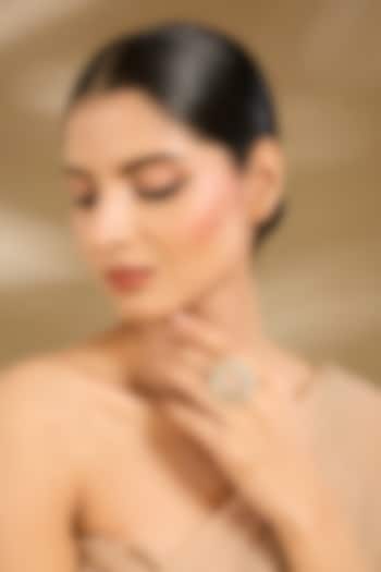 Gold Finish Stone Ring by Vivinia By Vidhi Mehra at Pernia's Pop Up Shop