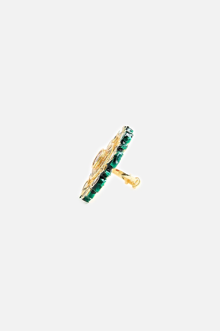 Gold Finish Kundan Polki & Red Stone Ring by Vivinia By Vidhi Mehra at Pernia's Pop Up Shop