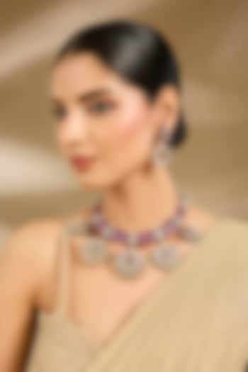 Gold Finish Kundan Polki & Purple Beaded Choker Necklace Set by Vivinia By Vidhi Mehra at Pernia's Pop Up Shop