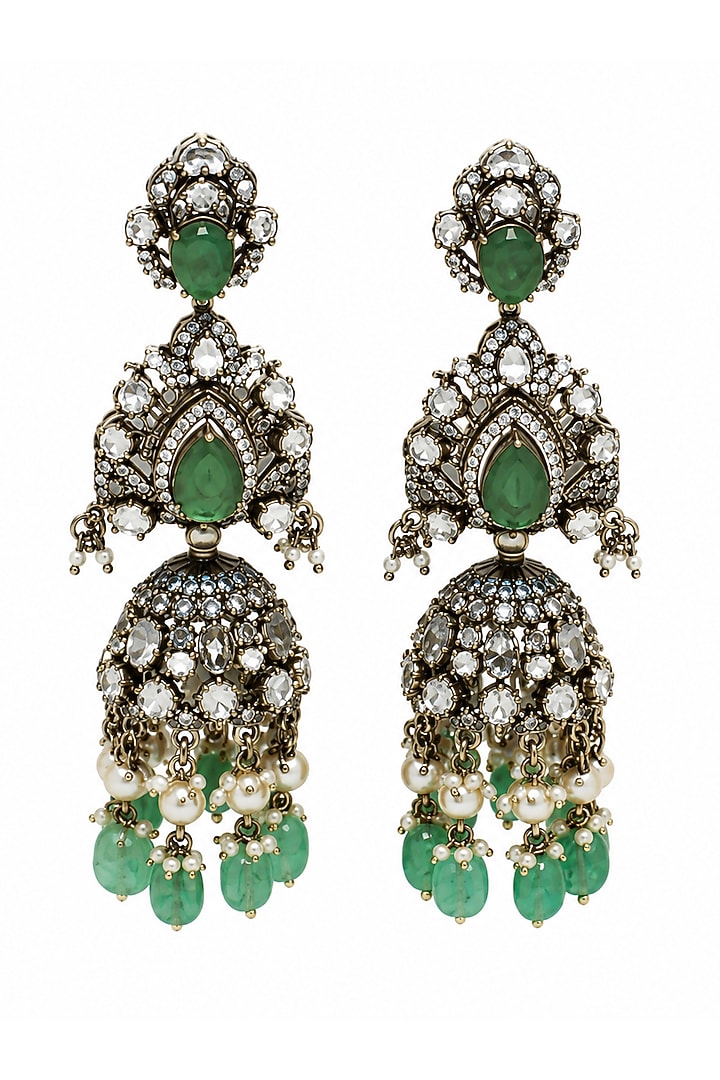 Gold Plated Moissanite Polki & Emerald Green Stone Layered Necklace Set by Vivinia By Vidhi Mehra at Pernia's Pop Up Shop