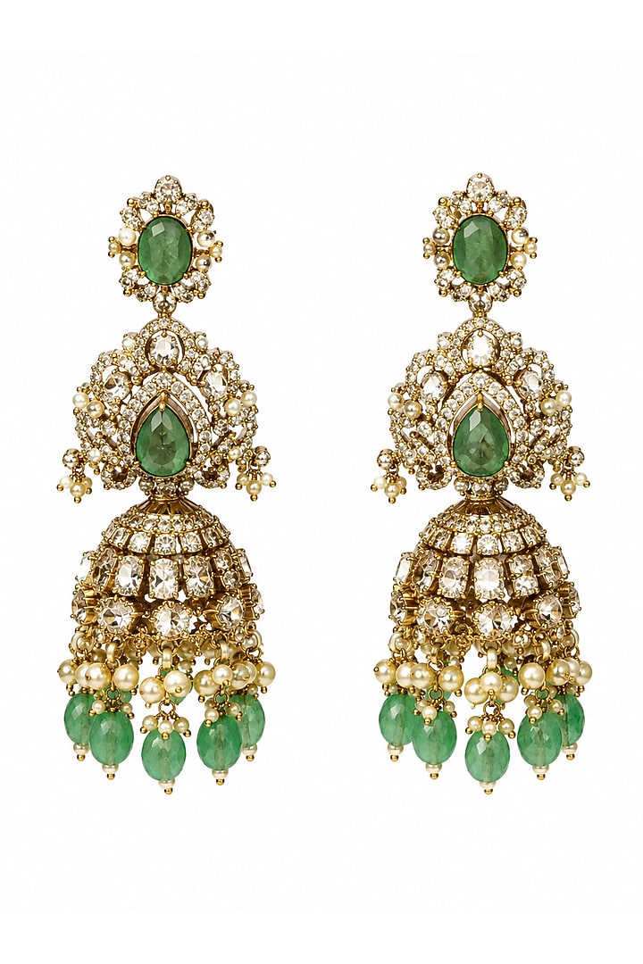 Gold Plated Moissanite Polki & Sage Green Stone Layered Necklace Set by Vivinia By Vidhi Mehra at Pernia's Pop Up Shop
