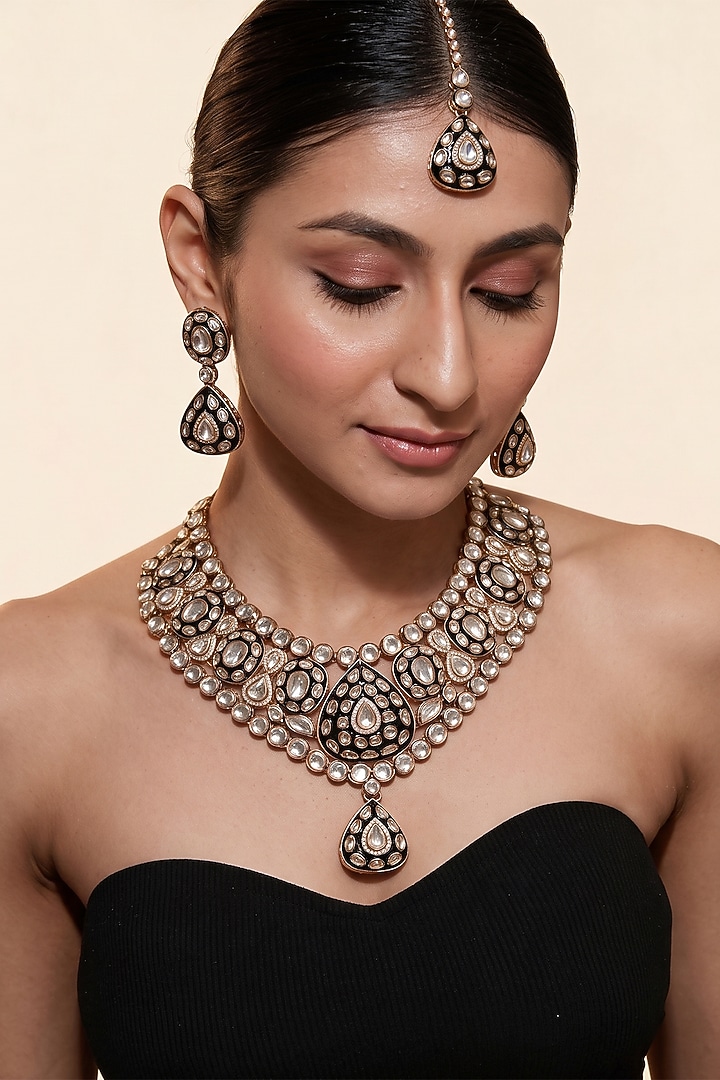 Gold Plated Kundan Polki Necklace Set by Vivinia By Vidhi Mehra at Pernia's Pop Up Shop
