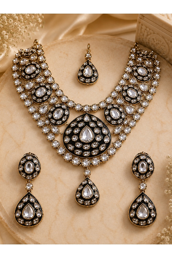 Gold Plated Kundan Polki Necklace Set by Vivinia By Vidhi Mehra at Pernia's Pop Up Shop