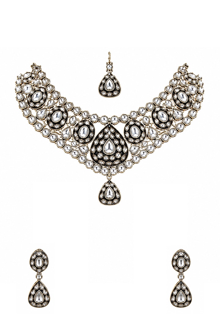 Gold Plated Kundan Polki Necklace Set by Vivinia By Vidhi Mehra at Pernia's Pop Up Shop