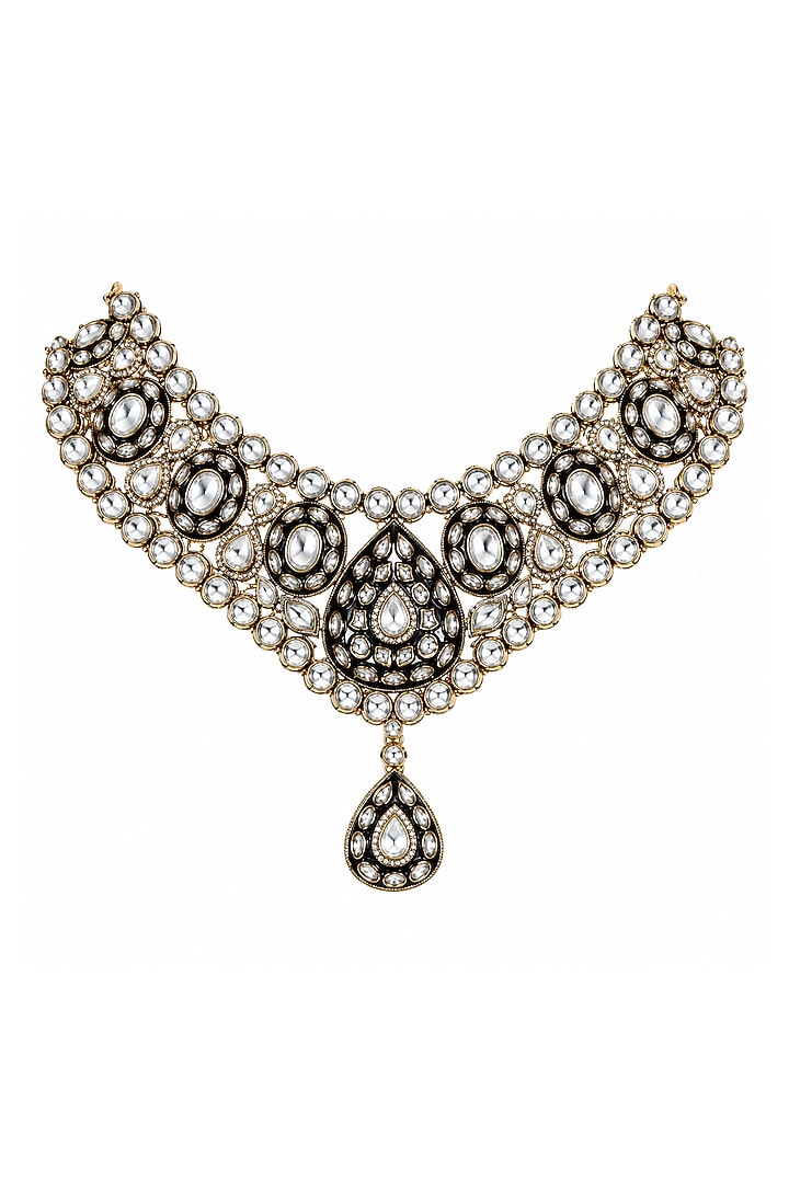 Gold Plated Kundan Polki Necklace Set by Vivinia By Vidhi Mehra at Pernia's Pop Up Shop