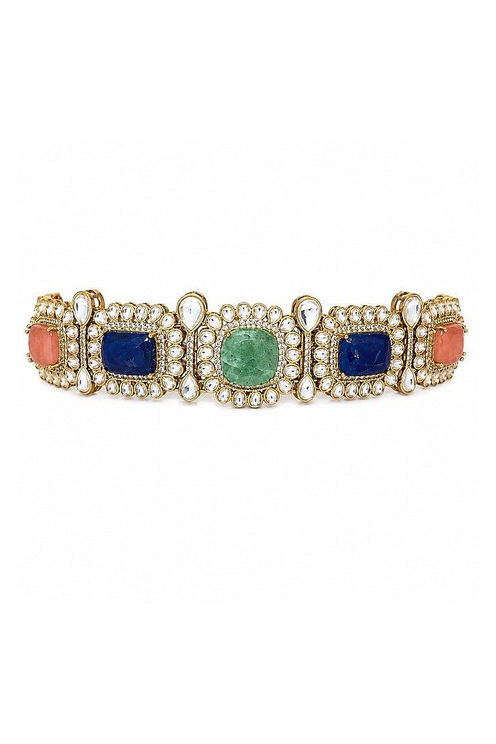 Gold Plated Kundan Polki & Multi-Colored Stone Choker Necklace Set by Vivinia By Vidhi Mehra at Pernia's Pop Up Shop