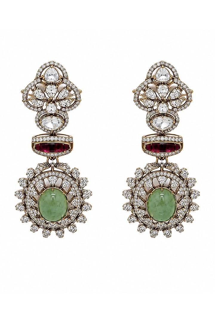 Gold Plated Zircon & Sage Green Semi-Precious Stone Necklace Set by Vivinia By Vidhi Mehra at Pernia's Pop Up Shop