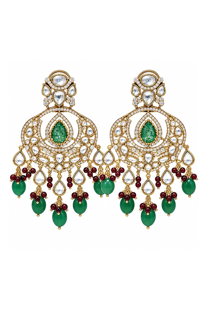 Gold Plated Kundan Polki & Emerald Green Stone Long Necklace Set by Vivinia By Vidhi Mehra at Pernia's Pop Up Shop
